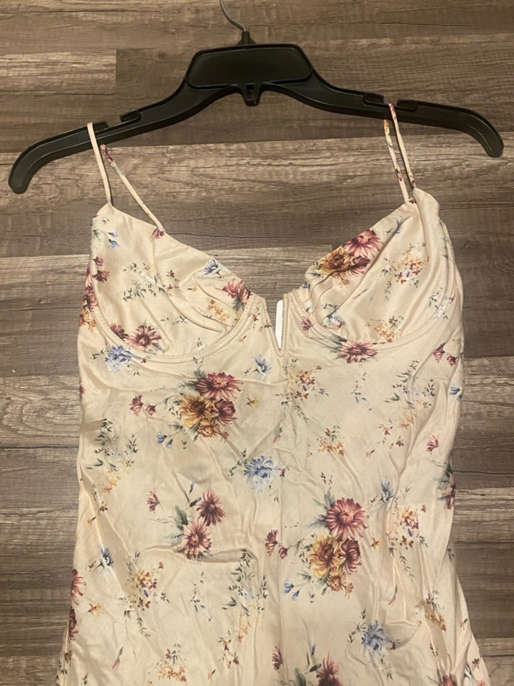 Free People Cream Floral Satin Slip Maxi Dress with Spaghetti Straps